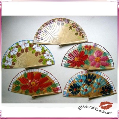 Abanicos de Madera con Flores a Dos Caras 23 cm