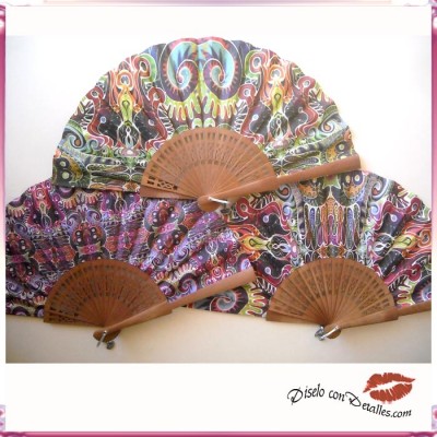 Leques de Madeira Design Batik 23 cm
