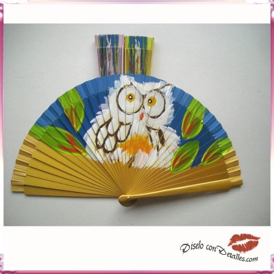 Leques de Madeira com Design de Coruja 23 cm