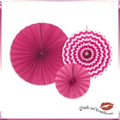 3 Rosetas Papel Decorativas en Cor Rosa