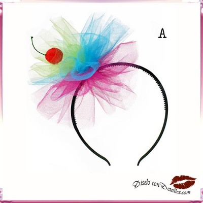 Diademas com Cereja e Tules Coloridos