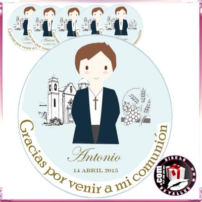 Adesivo Vinil Redondo Menino Comunhão 6 cm