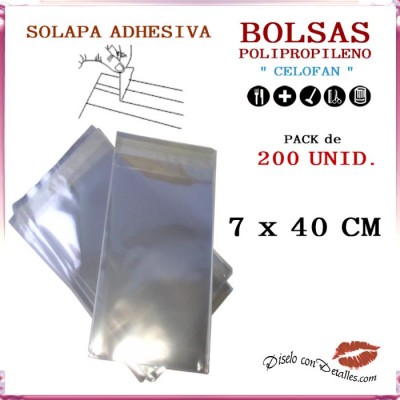 Bolsa Celofán Solapa Adhesiva 7 x 40 cm (200 Uds)