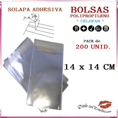 Bolsa Celofán Solapa Adhesiva 14 x 14 cm (200 Uds)