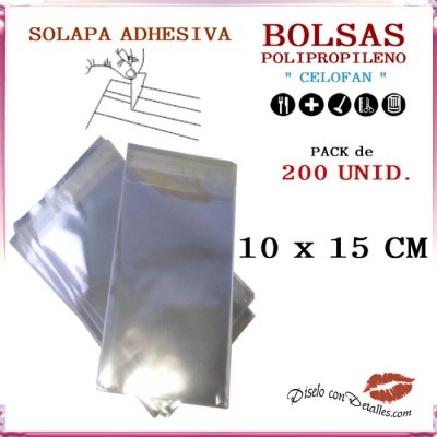 Saco Celofane Fecho Adesivo 10 x 15 cm (200 Uds)