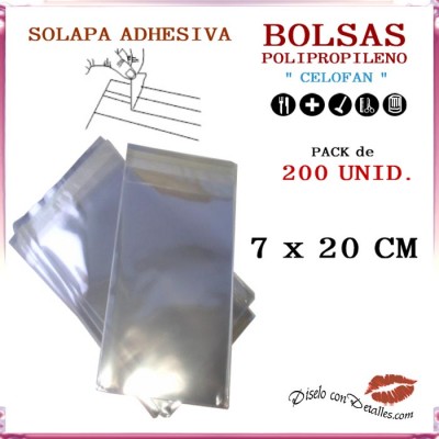 Bolsa Celofán Solapa Adhesiva 7 x 20 cm (200 Uds)