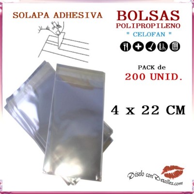 Bolsa Celofán Solapa Adhesiva 4 x 22 cm (200 Uds)