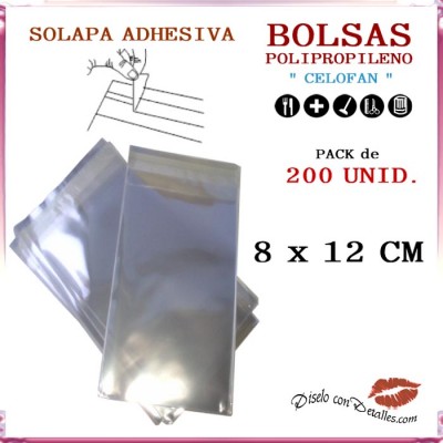Bolsa Celofán Solapa Adhesiva 8 x 12 cm (200 Uds)