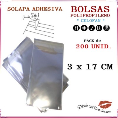 Bolsa Celofán Solapa Adhesiva 3 x 17 cm (200 Uds)