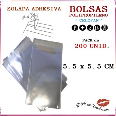 Bolsa Celofán Solapa Adhesiva 5.5 x 5.5 cm (200 Uds)